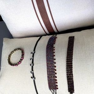 Two Rhinestone Embellished Chokers Necklaces and Two Bracelets